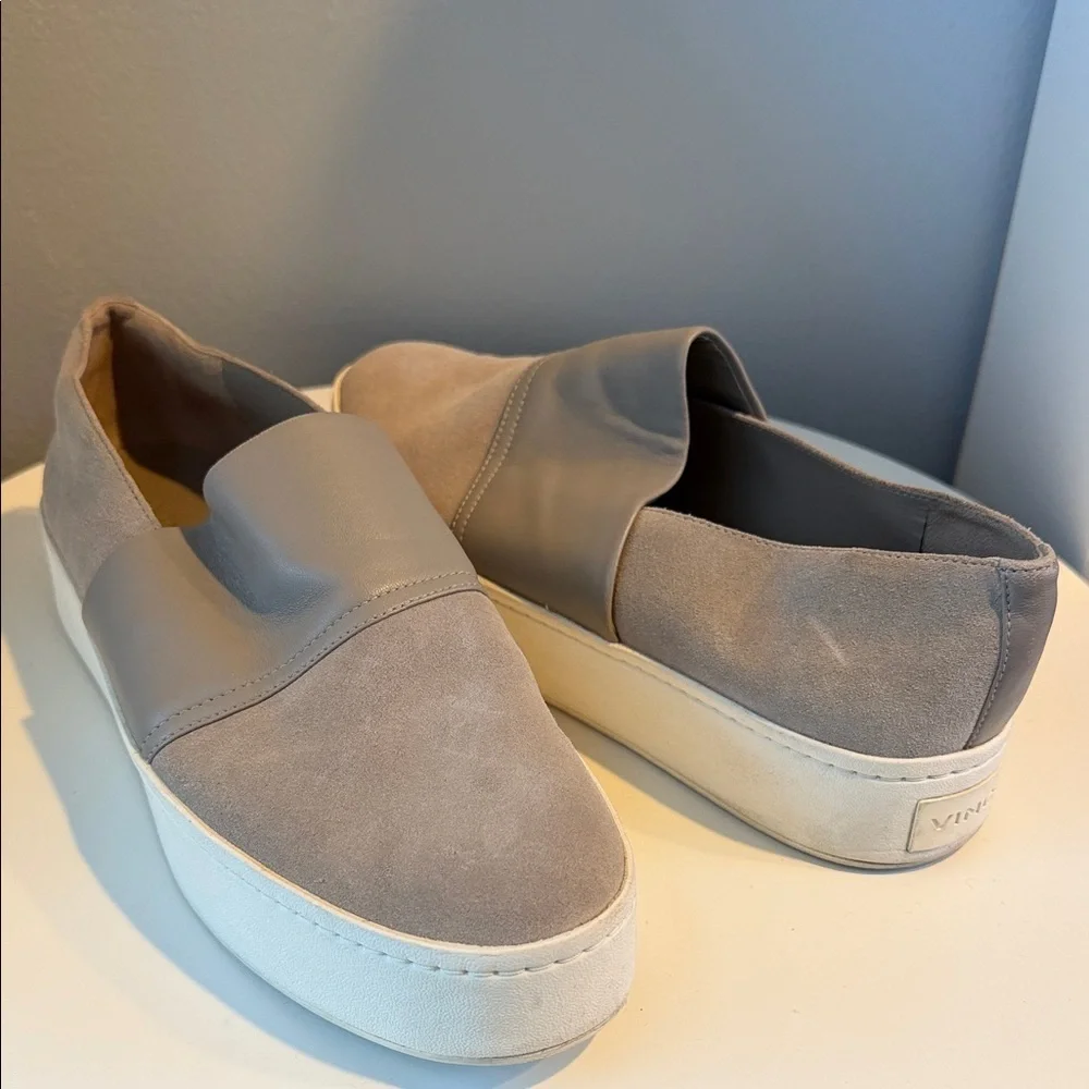 Vince Women's Gray Ward Leather Slip-On Suede Leather Sneaker/Loafer Cushioned
